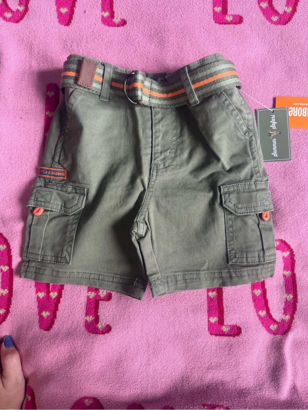 Gymboree Olive Cargo Shorts with Striped Belt Accent NWT
